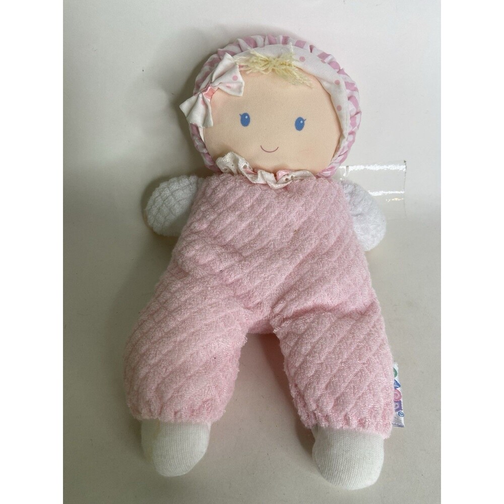 EDEN Baby Doll Pink Terrycloth Waffle Pajamas Stuffed Plush Striped Bow Bonnet